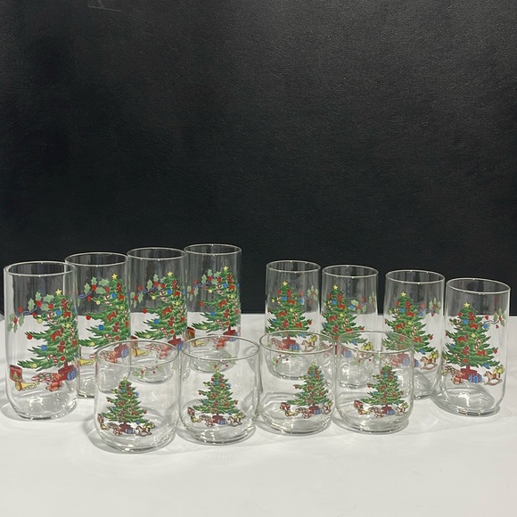 Vintage Luminarc Noel Christmas tree glasses set of 12 tumblers multi-size set - Picture 13 of 16